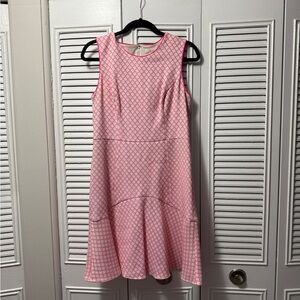 Shoshanna Pink and White Sleeveless A-Line Midi Dress